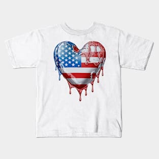 American Flag Dripping Heart #5 Kids T-Shirt